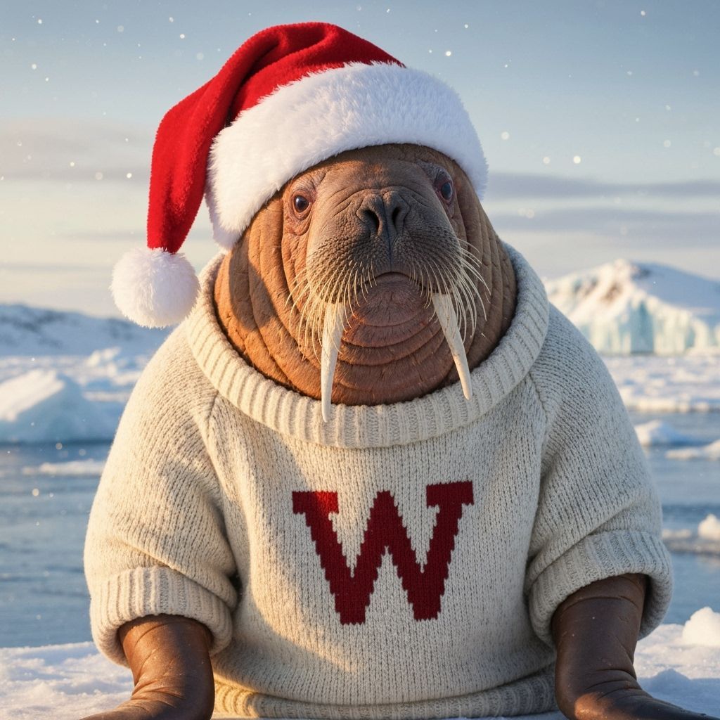 Walrus in Santa Hat and 'W' Sweater