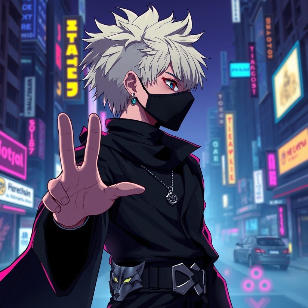 Cyberpunk Young Rebel in Neon-Lit Cityscape