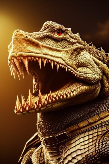 Armored Crocodile Headshot in Detailed Digital Art