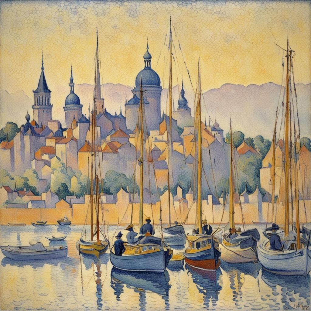 Colorful Landscape in Pointillist Style