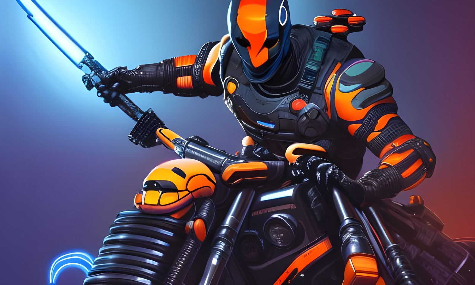 Deathstroke on Futuristic Motorbike in Cyberpunk Style