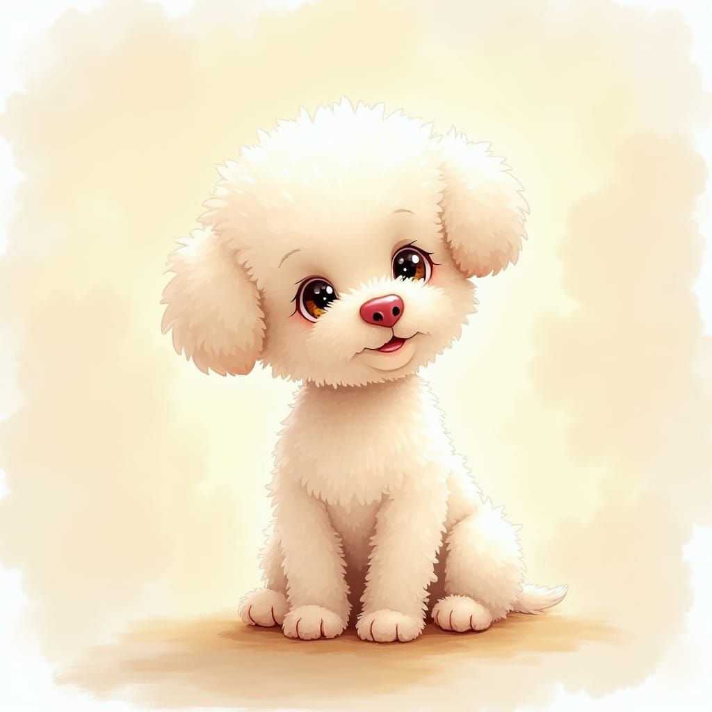 Bichon Frise Portrait in Watercolor Painting Style