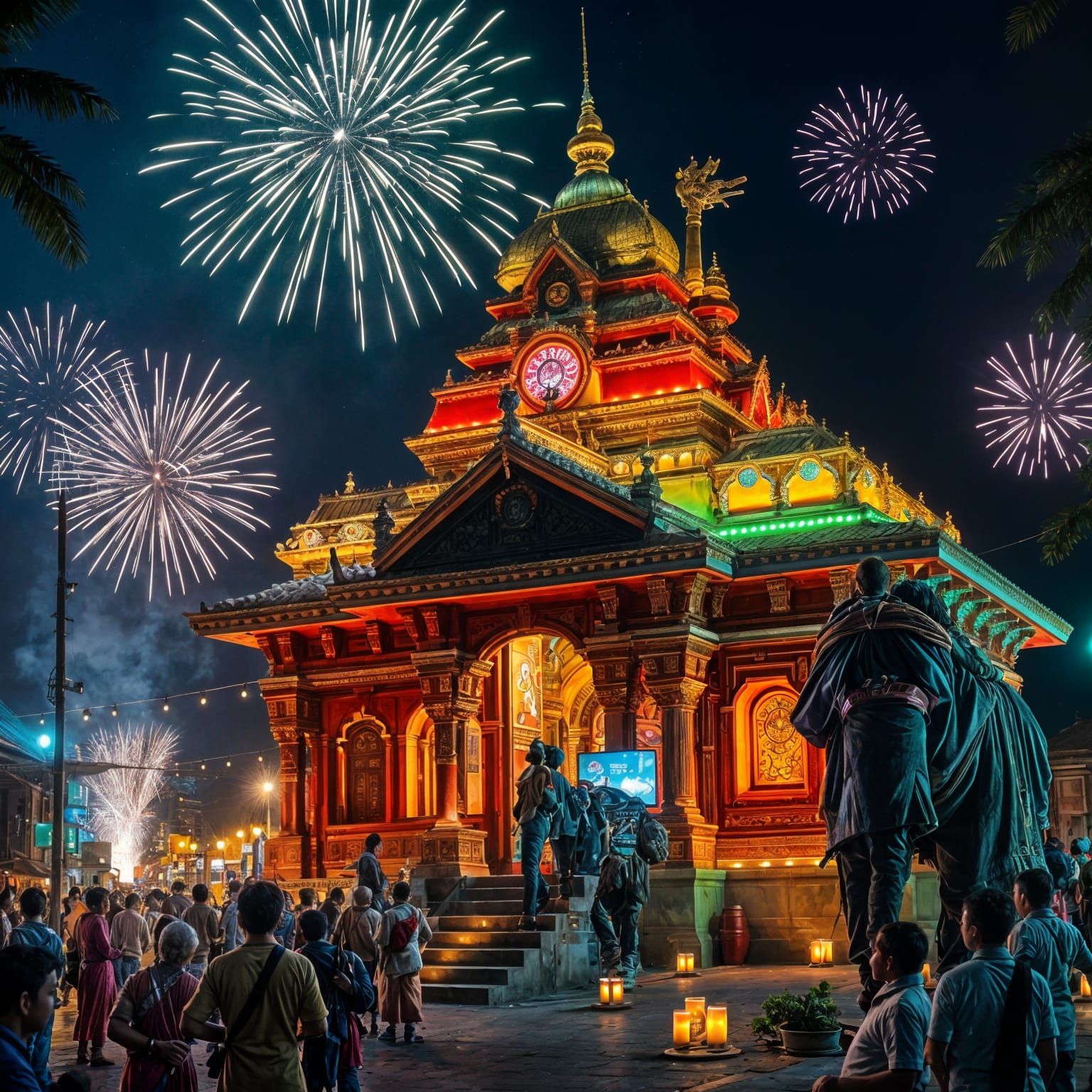 Kazhakuttom Temple 3D Rendering at Night Festival