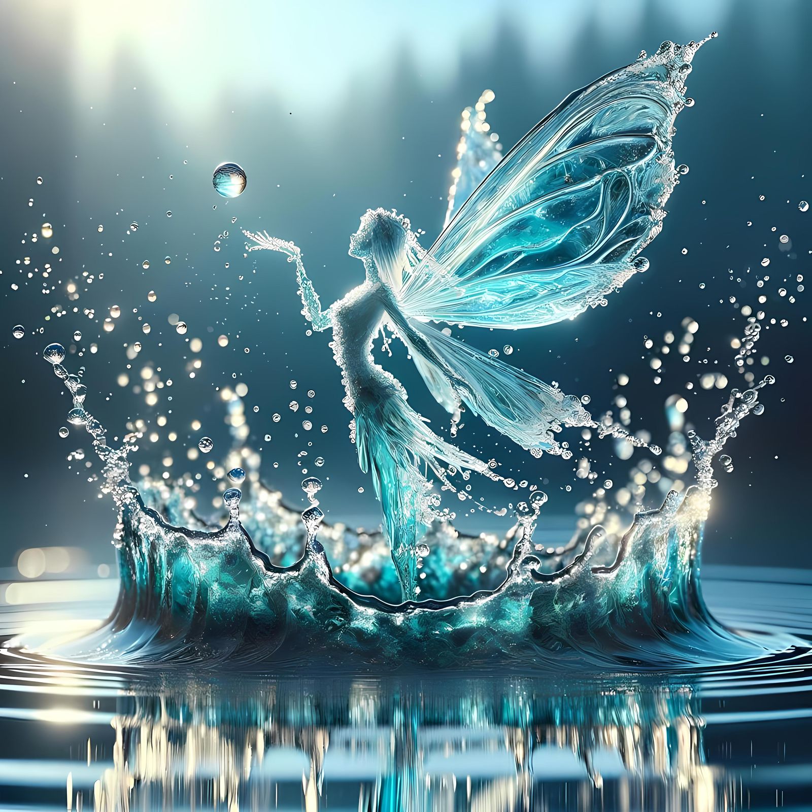Surreal Aqua Blue Fairy in Macro Photography Style