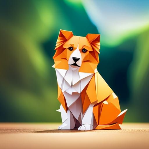 Adorable Paper Origami Collie Puppy Sculpture