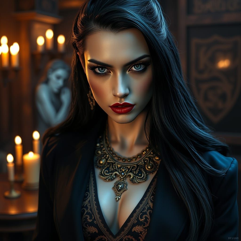 Ethereal Vampire Goddess with Regal Attire