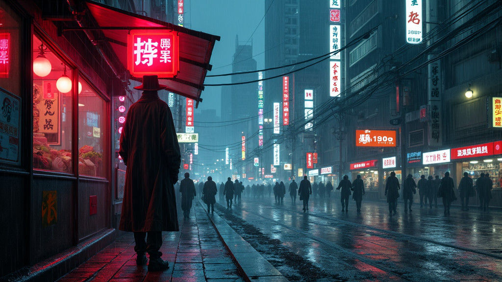 Dystopian Cyberpunk Cityscape in the Style of Syd Mead