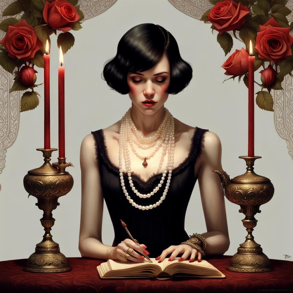 Ornate Art Nouveau Portrait of a Flapper Woman