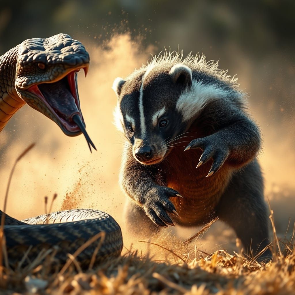 Honey Badger vs Cobra in Hyper-Realistic Style