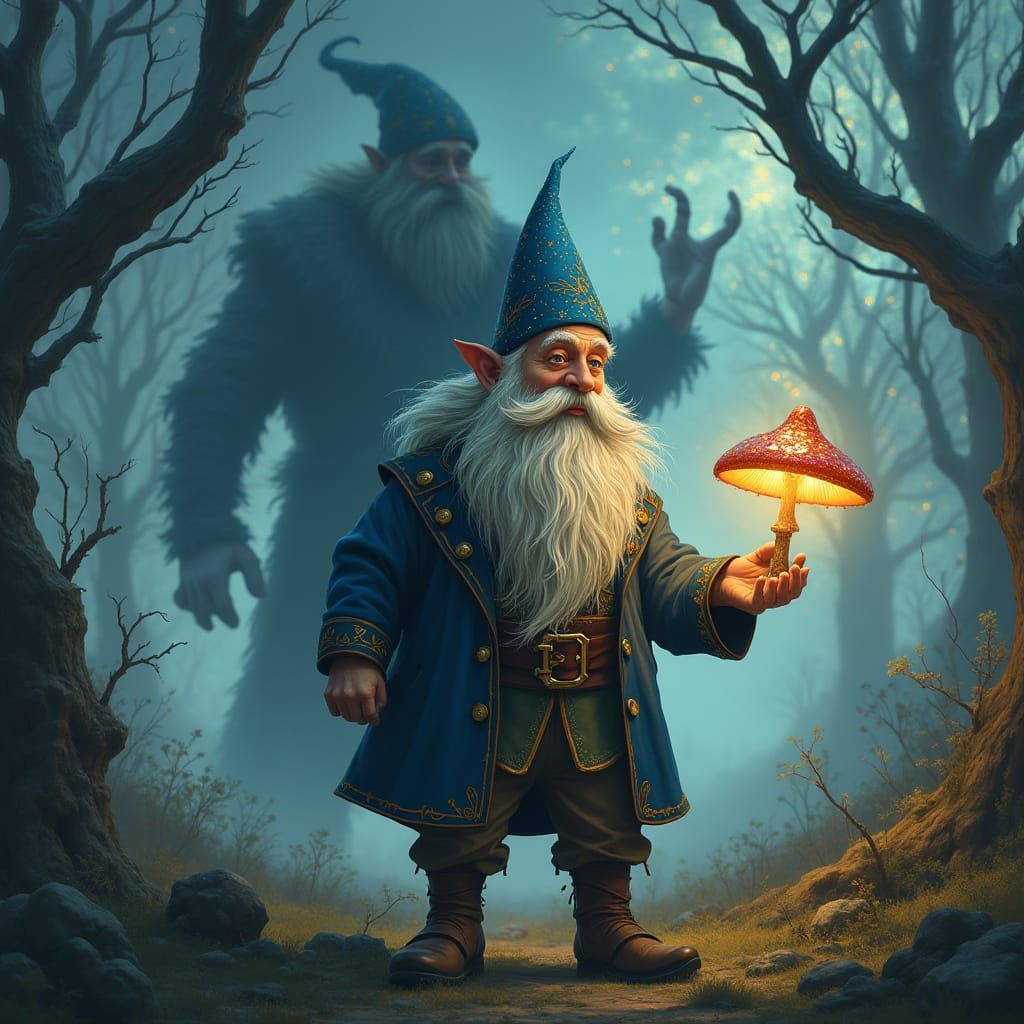 Majestic Gnome in Resplendent Blue Coat Stands in Whimsical ...