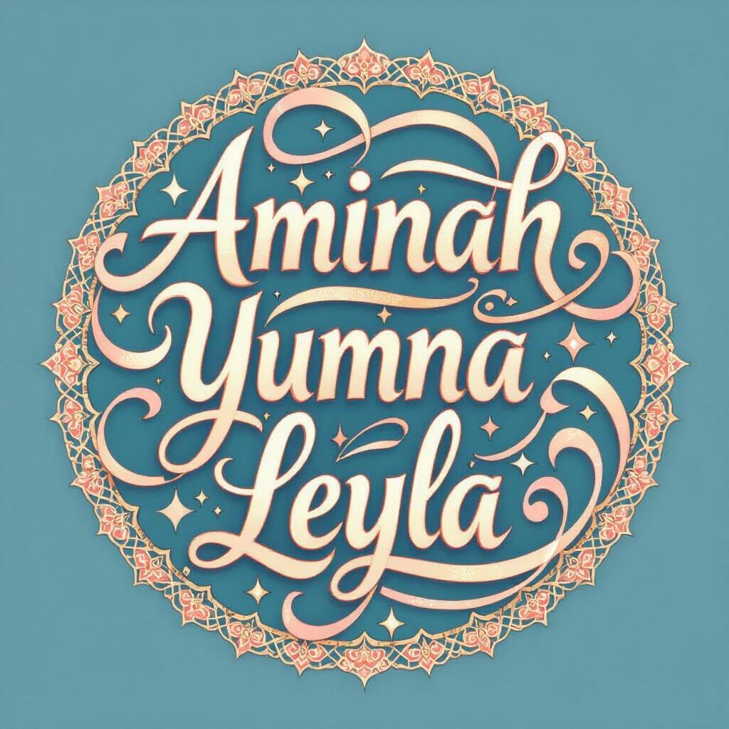 Circular Thuluth Arabic Calligraphy of Aminah, Yumna, Leyla