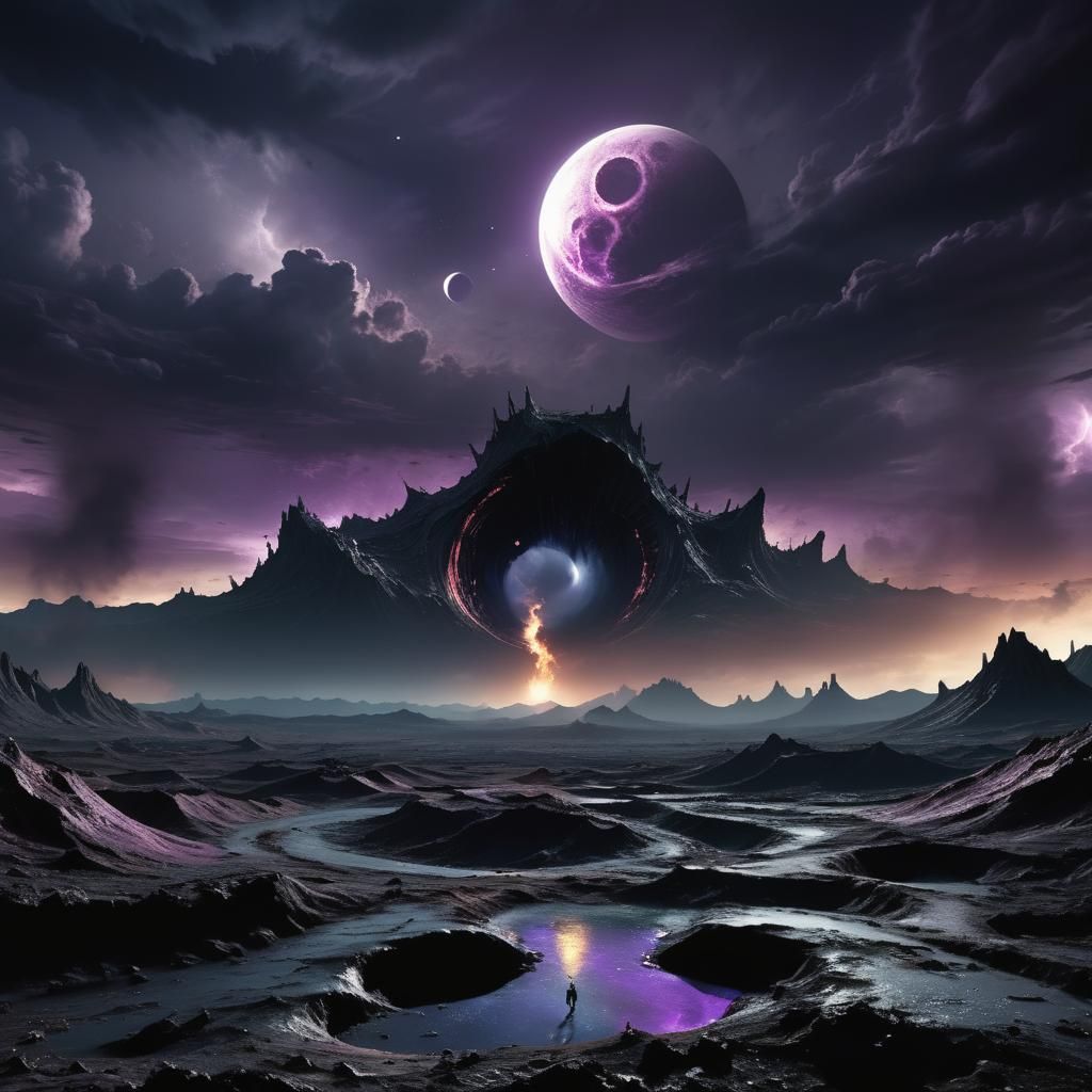 Dystopian Alien Landscape with Glowing Moon