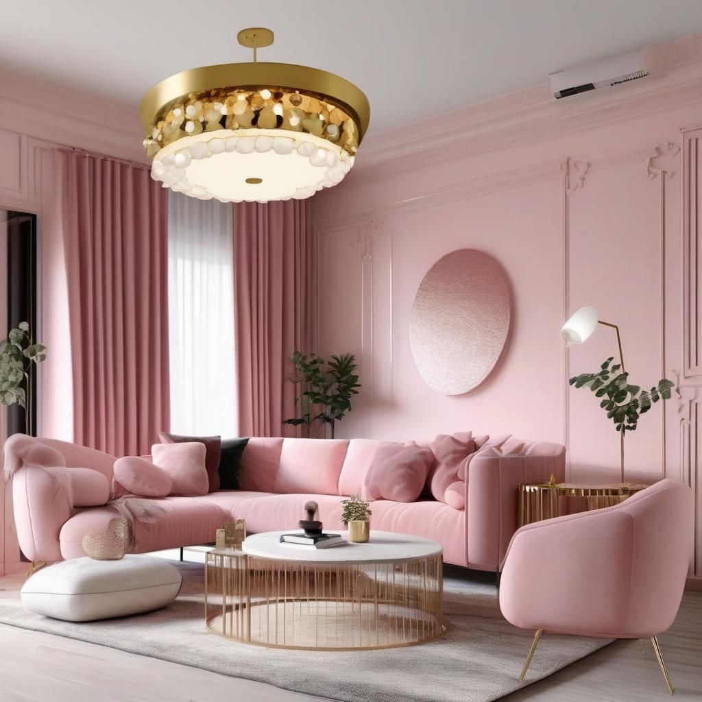 Pink Living Room with Golden Accents