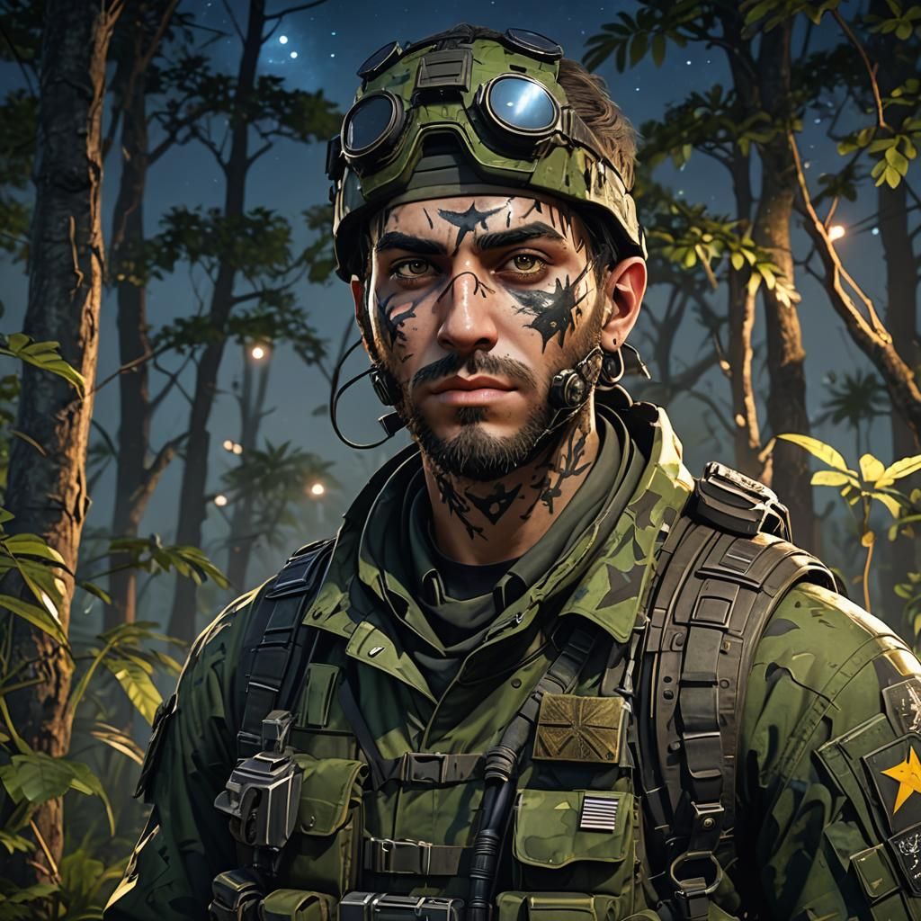 Jungle Rebel Portrait in Solarpunk Style, 3D Render