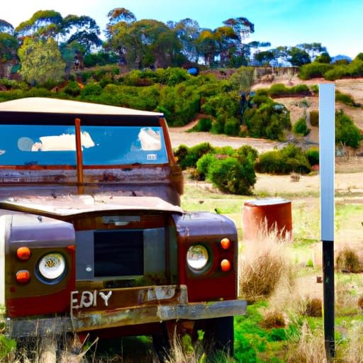 Vintage Land Rover in Tasmania Landscape