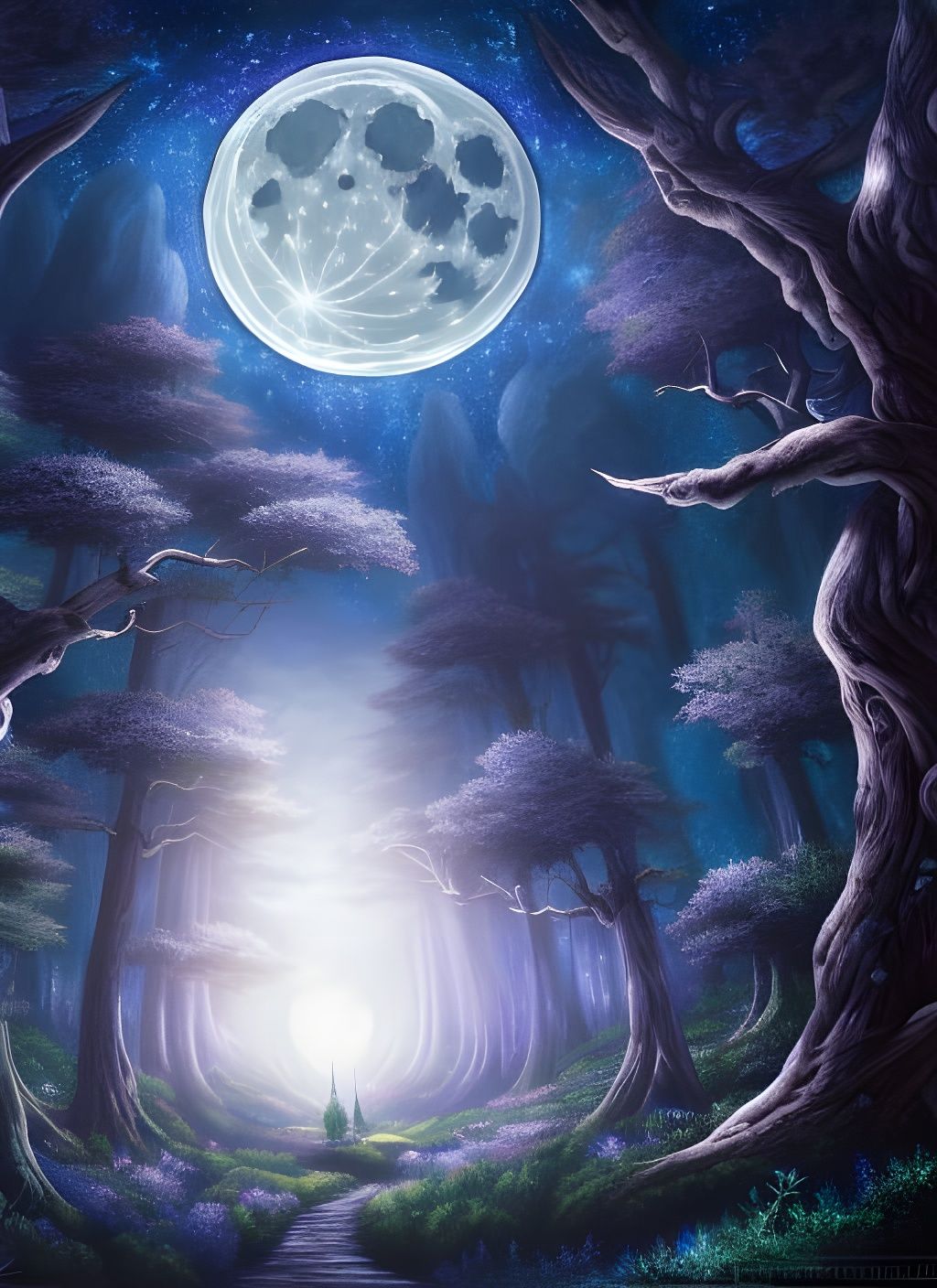 Magical Moonlit Sky Over Enchanted Forest