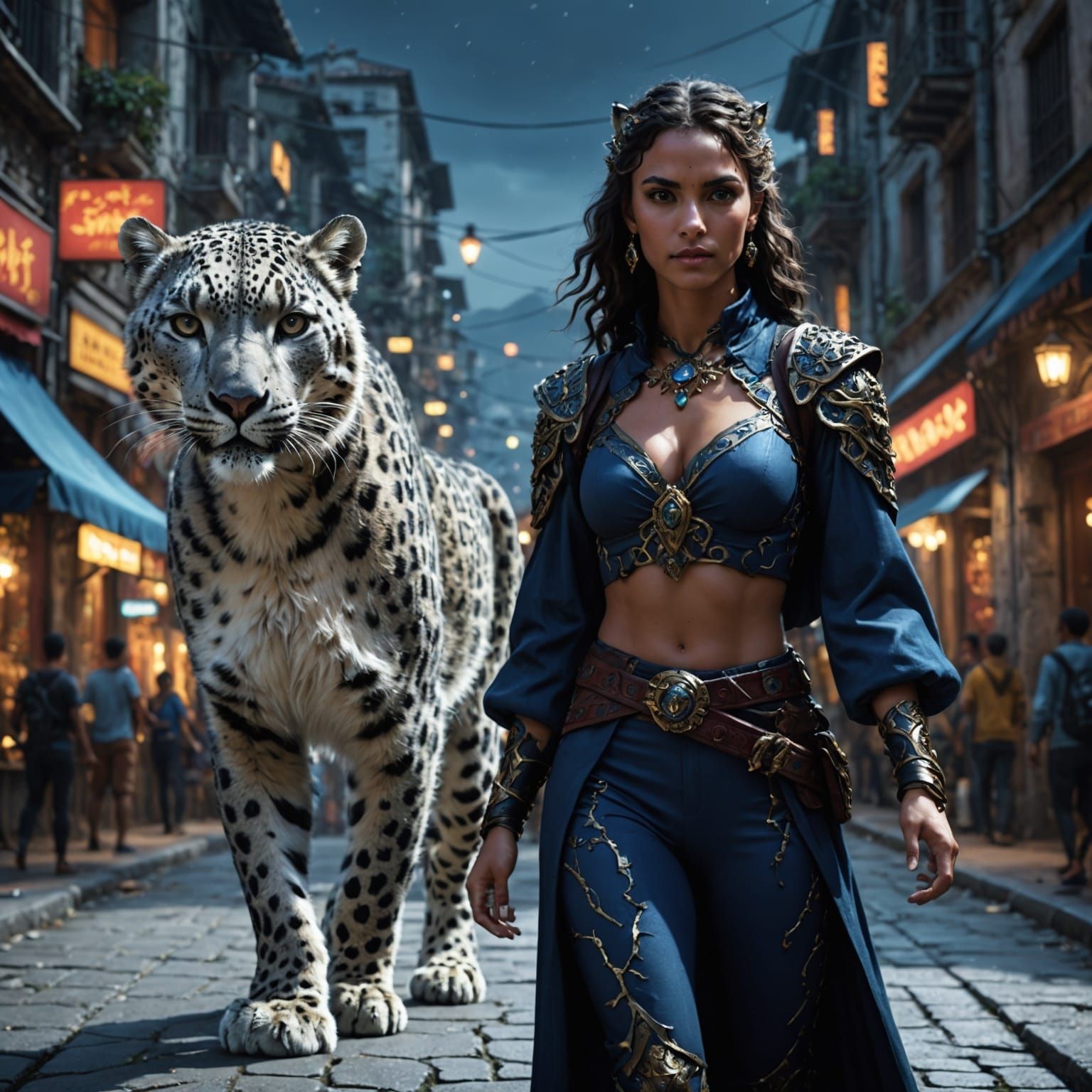 Mysterious Female Snow Leopard-Human in Rio de Janeiro Night...