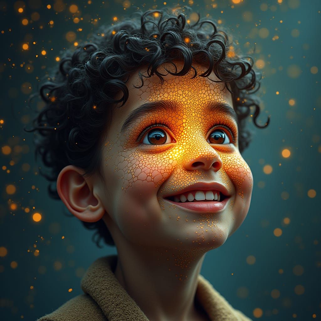 Boy's Smiling Face Reveals Turbulent Storm