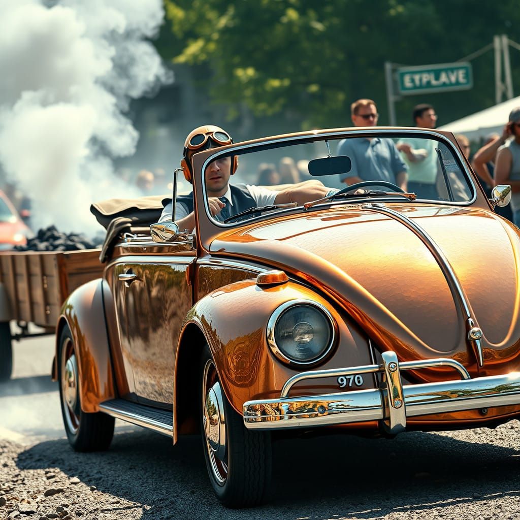 Vintage Steampunk VW Beetle Convertible in Hammered Bronze