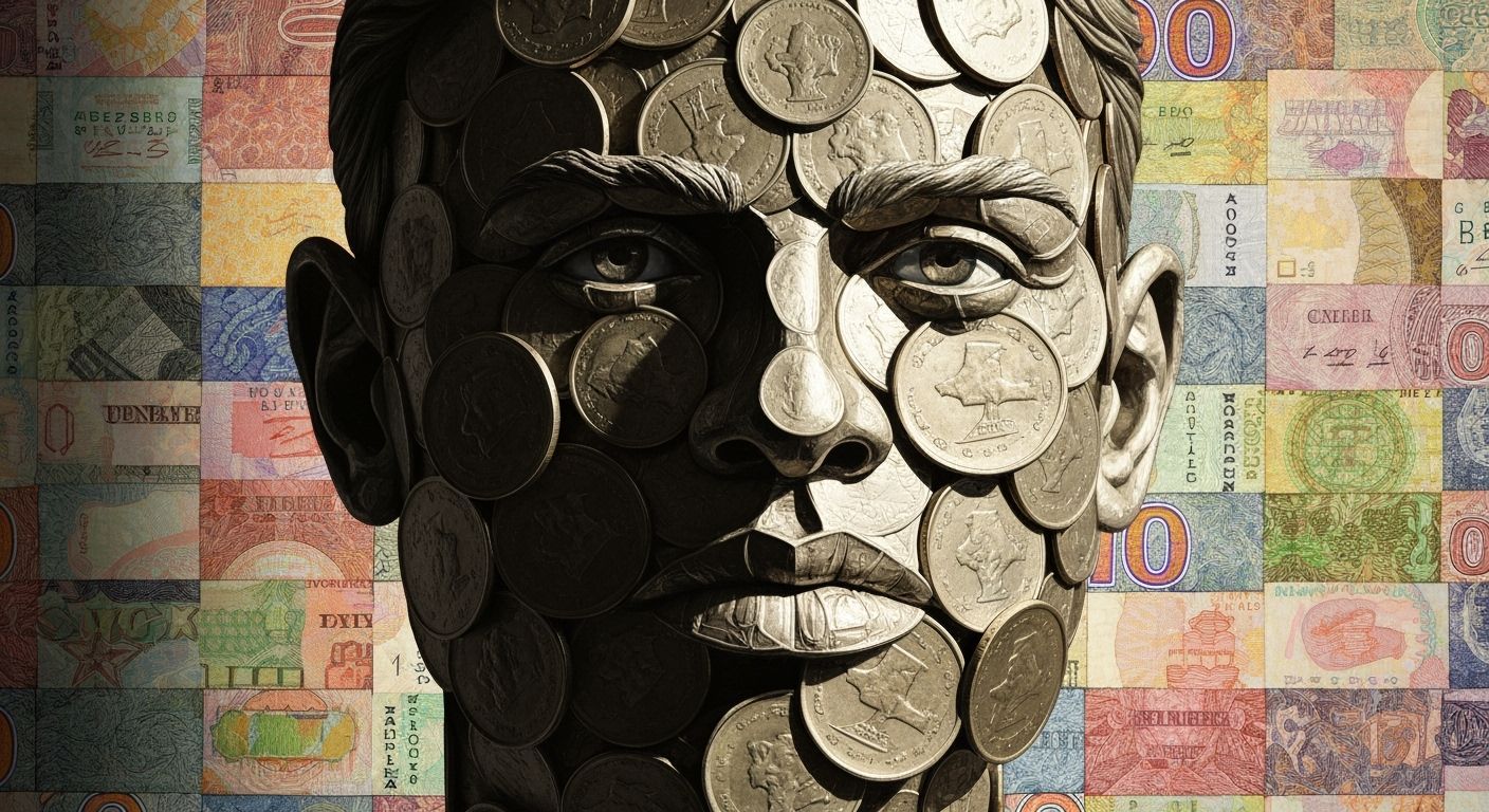 Stoic Face of Coins in Chiaroscuro Lighting