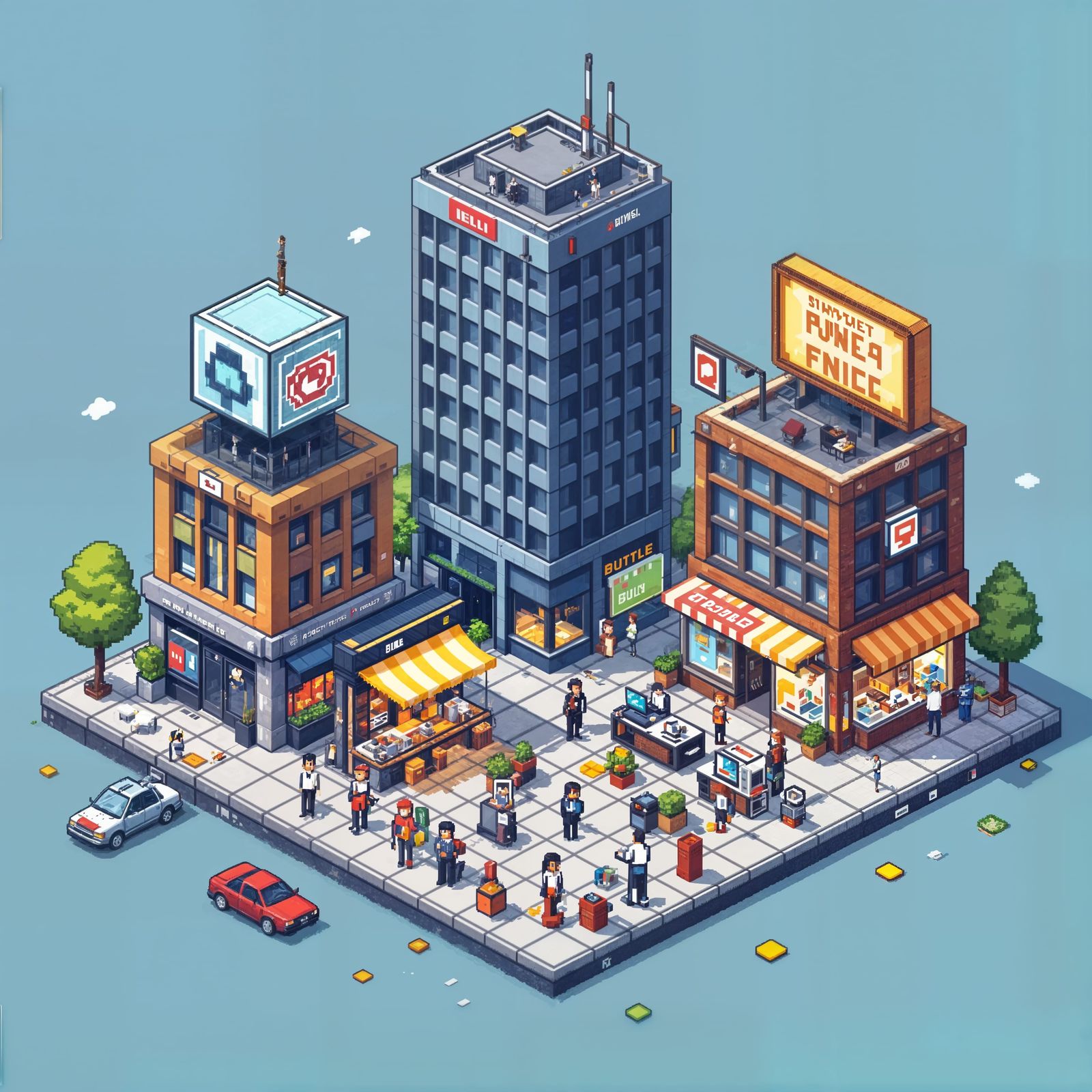 Isometric Pixel Art City of Professions