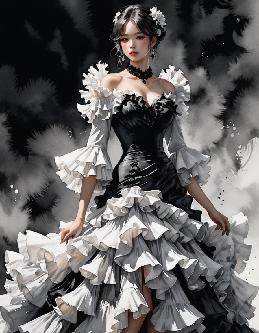 High Contrast Black and White Anime Flamenco