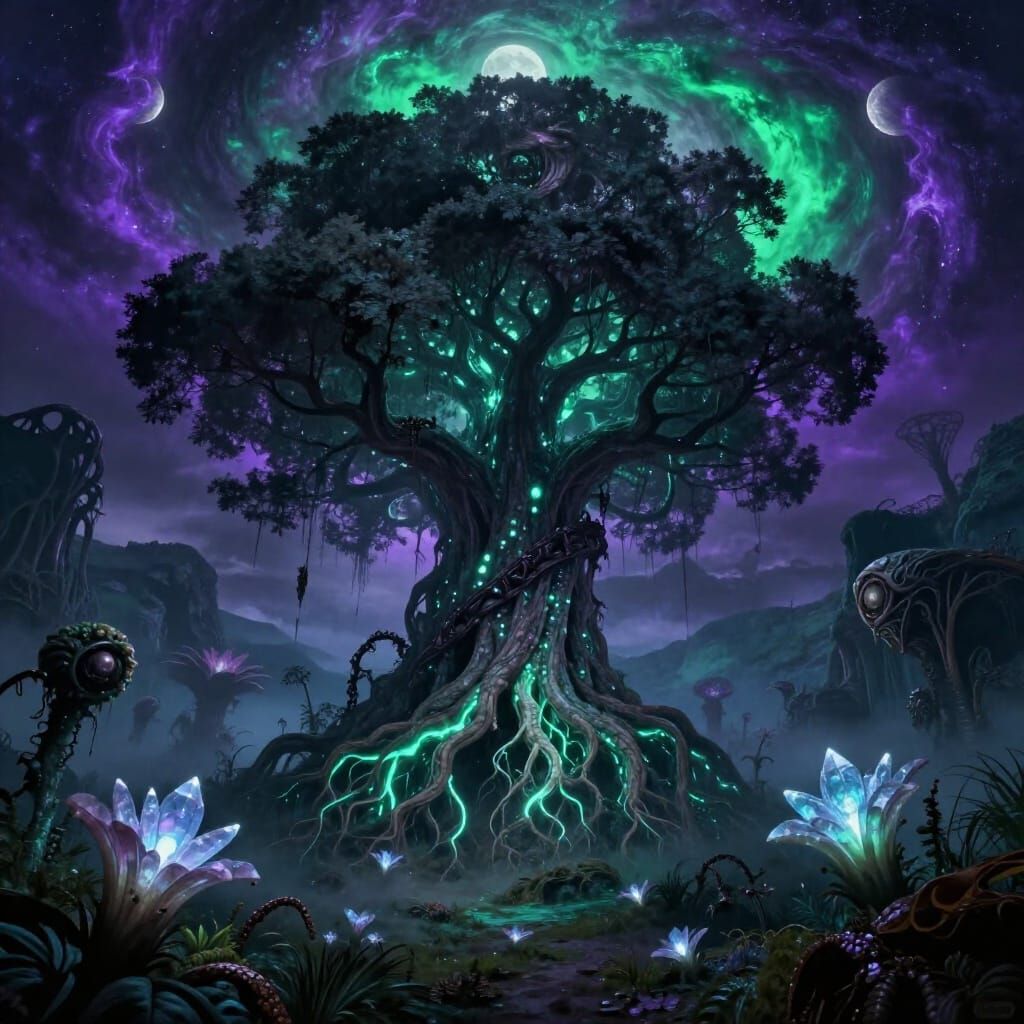 Ancient Bioluminescent Tree in Cosmic Valley