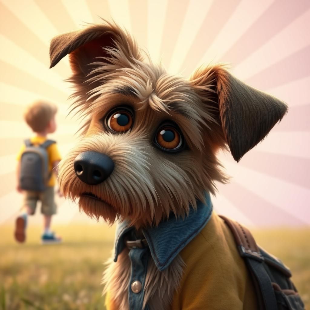Dog Watches Boy Leave for School in Pixar Style