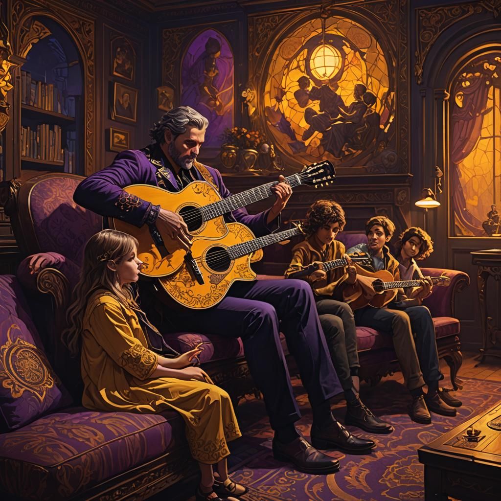 Dark Fantasy Dad Plays Guitar, Art Nouveau Style