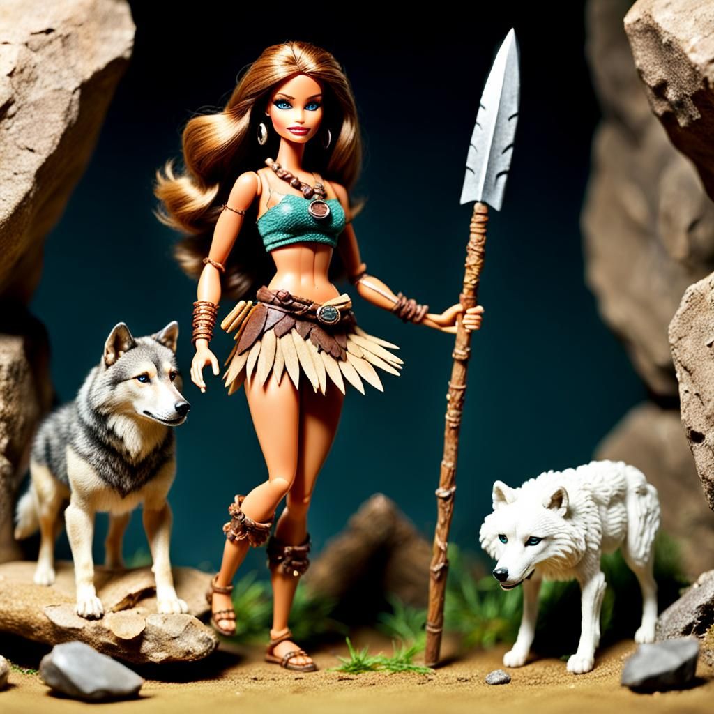 Cavegirl Barbie with Spear and Wolf