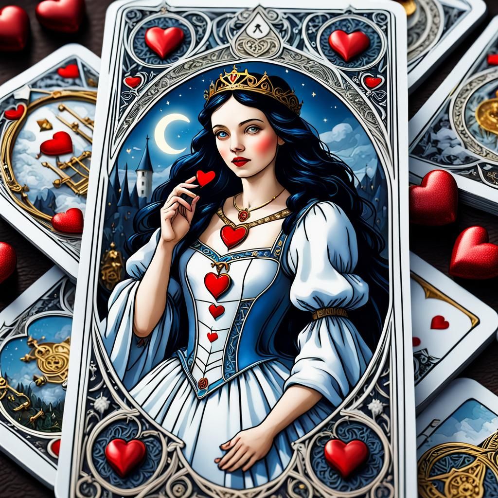 Snow White Tarot Card with Hearts Design