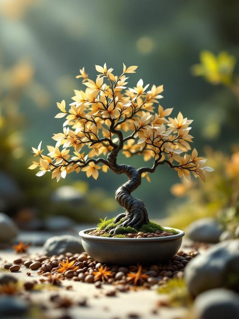 Zen Garden with Coffee Beans in Matte Painting Style