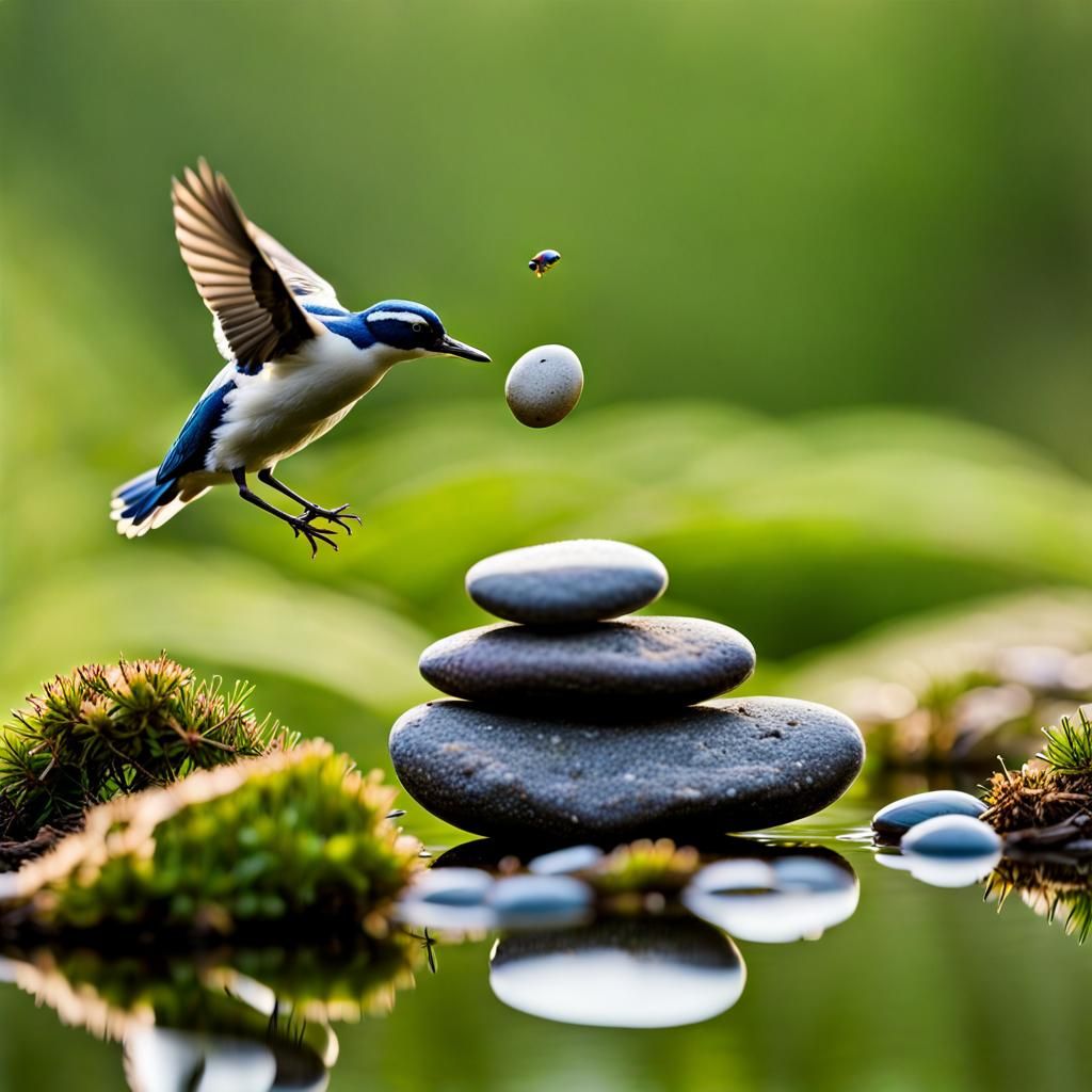 Pebble Art of Children Playing Leapfrog