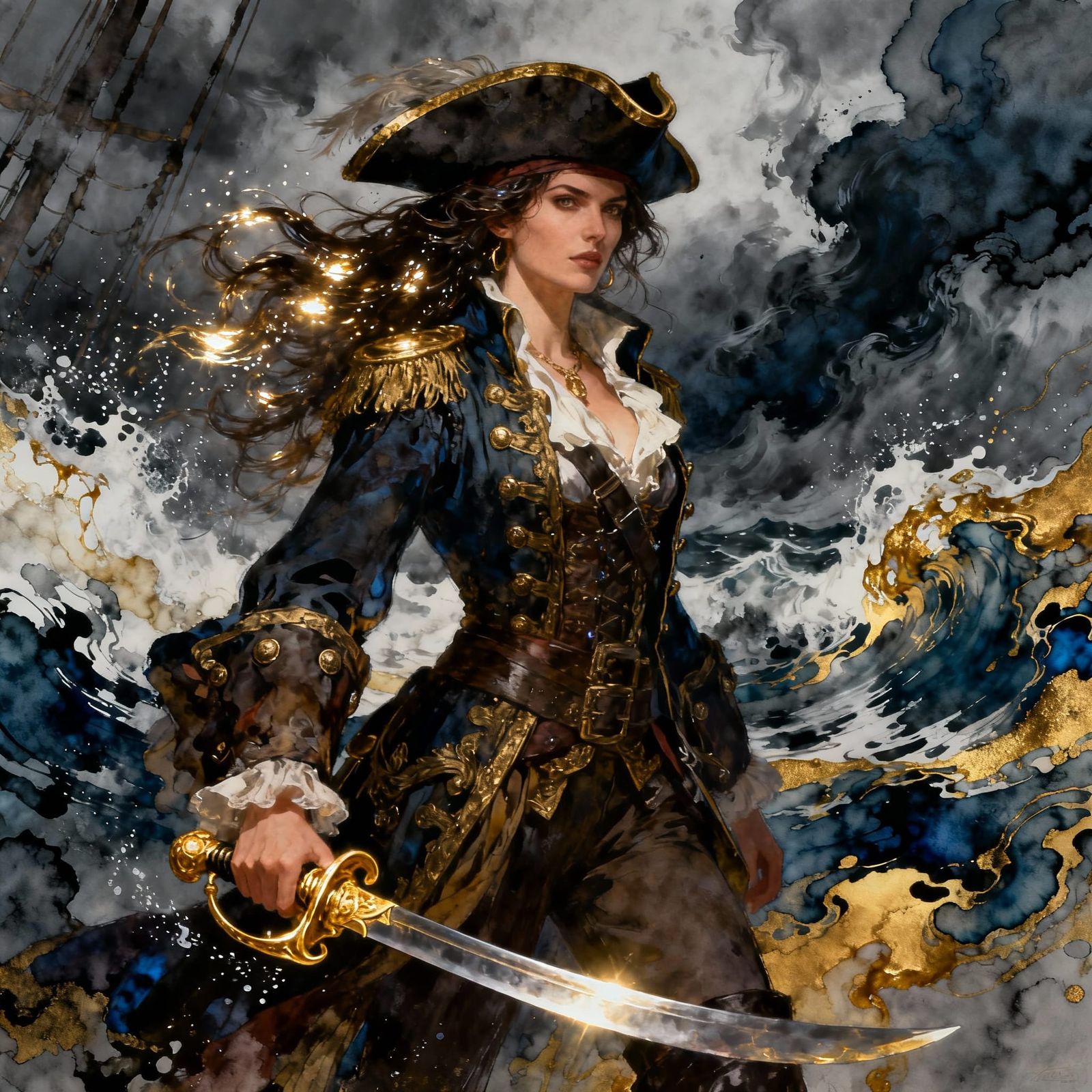 Female Pirate Queen in Baroque Naval Regalia