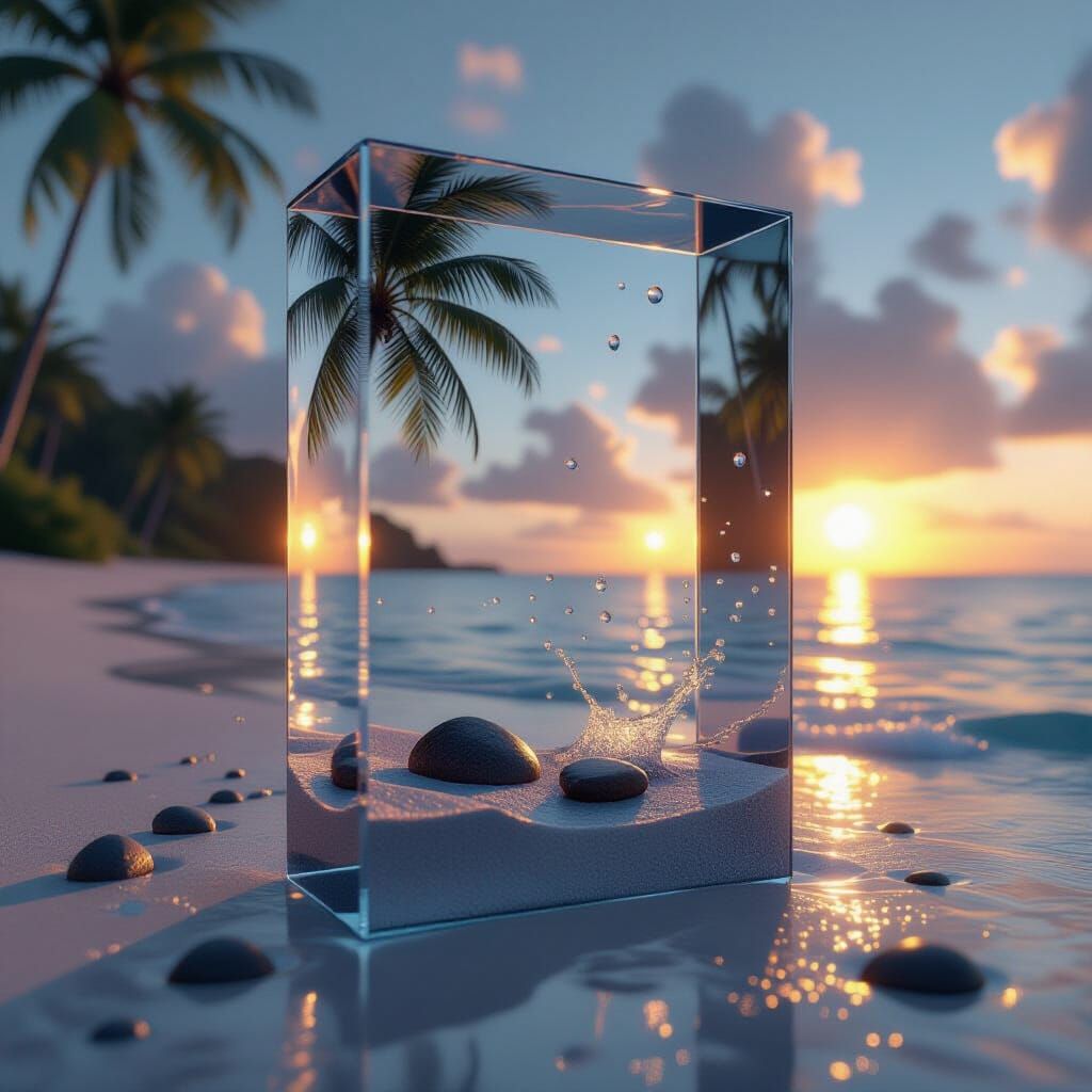 Magical City Sea Shelf with Sunset and Water Splash