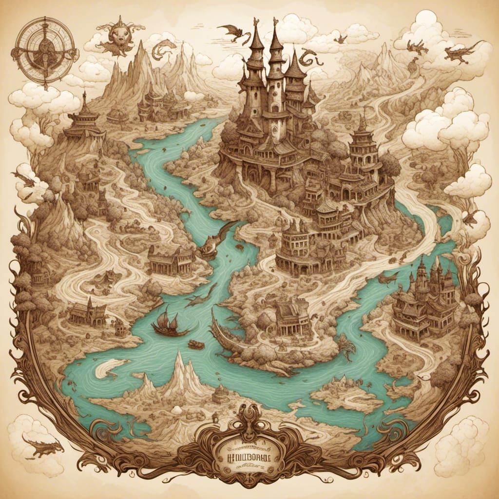 Vintage Dragon Map in Vector Art Style