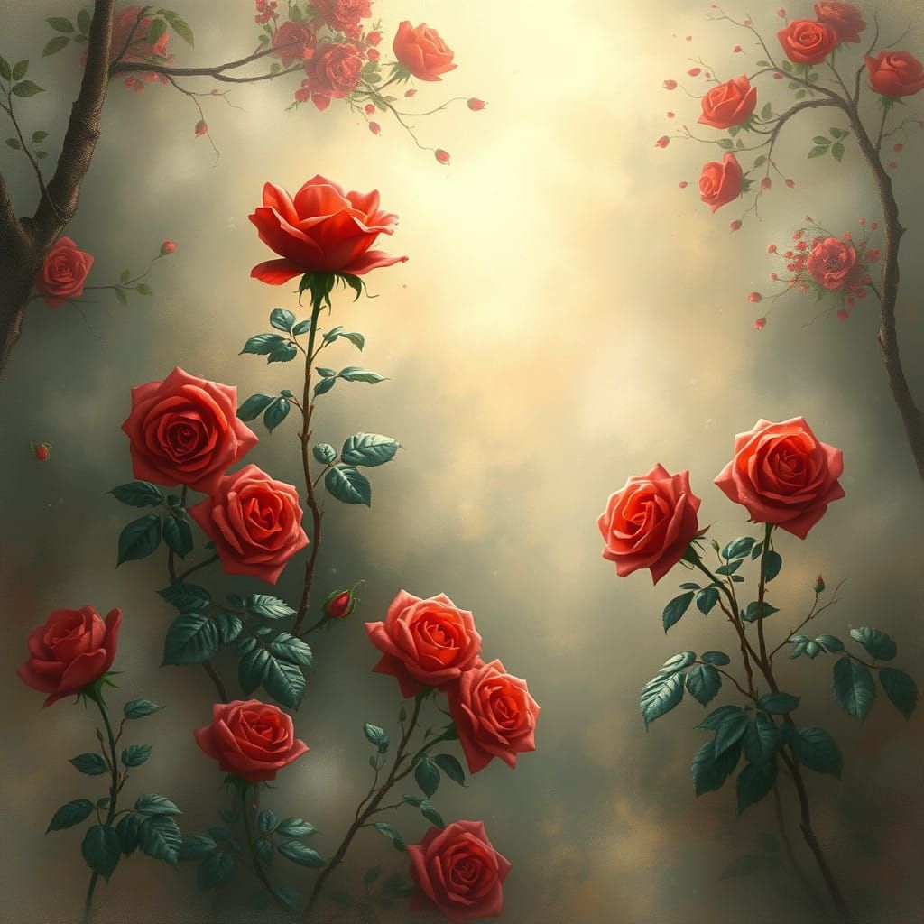Ethereal Fantasy Landscape with Veil of Roses