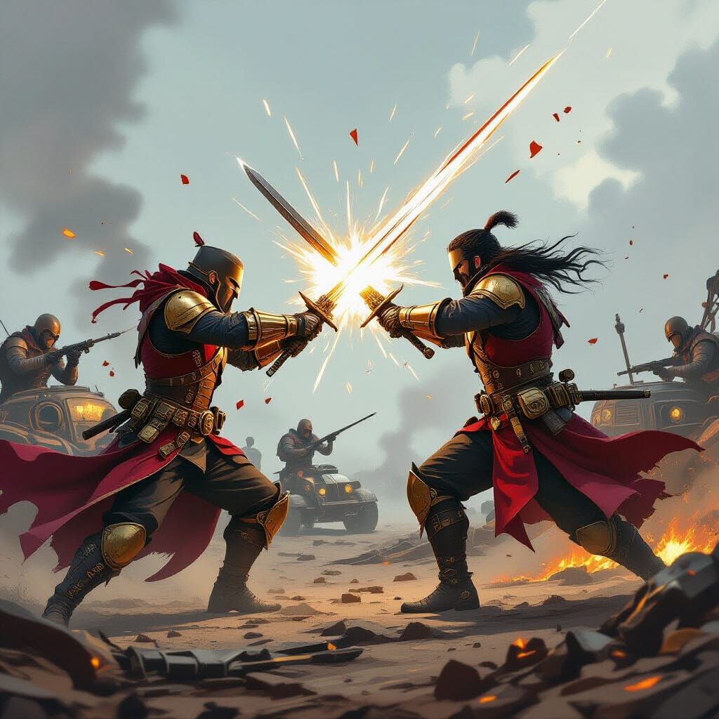 Steampunk Warriors Battle on Wrecked Field