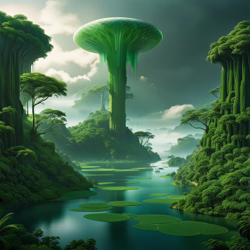Lush Venusian Jungle River Scene