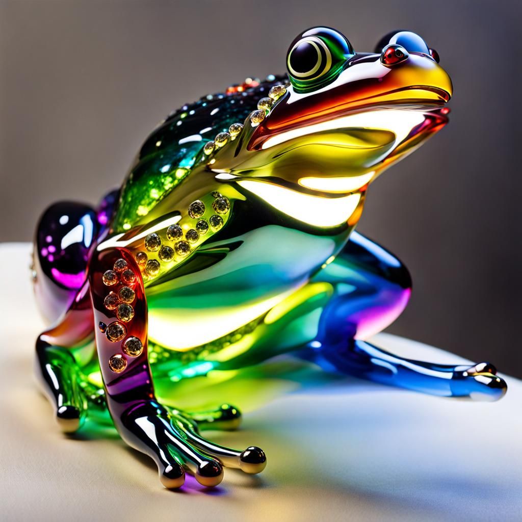 Crystal Frog Sculpture Catches Fly in Colorful Light