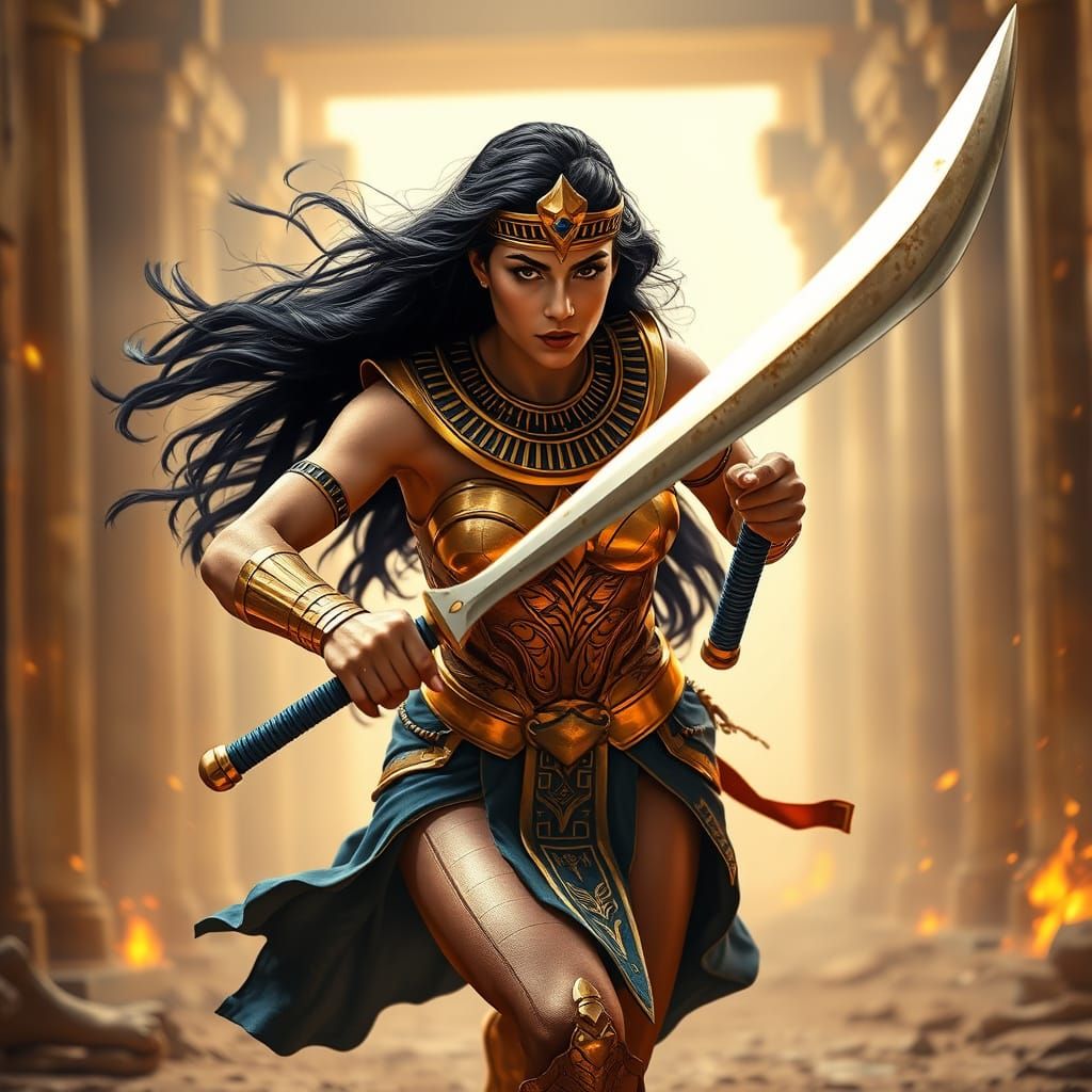 Egyptian Goddess Warrior in Golden Armor