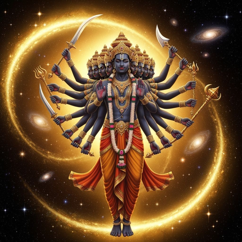 Vishnu in Cosmic Vishvarupa Form in Surreal Style