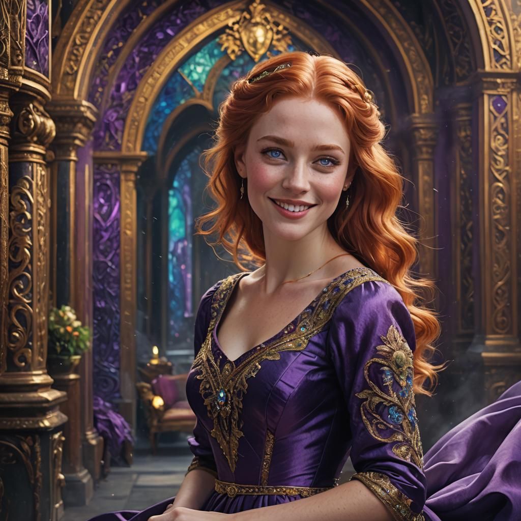 Young Woman in Purple Dress: Digital Matte Painting