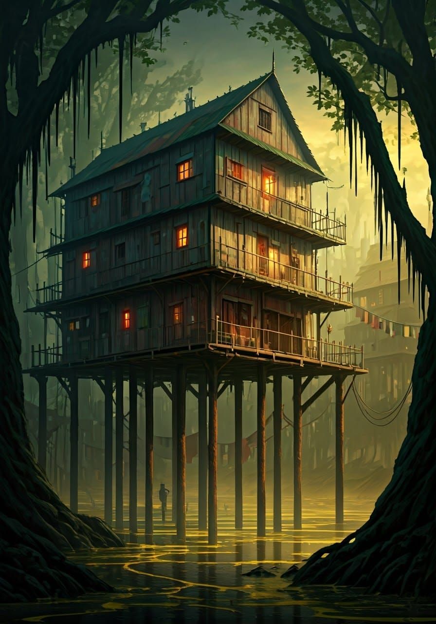 Fantasy Stilt House Slum in Cursed Mangrove