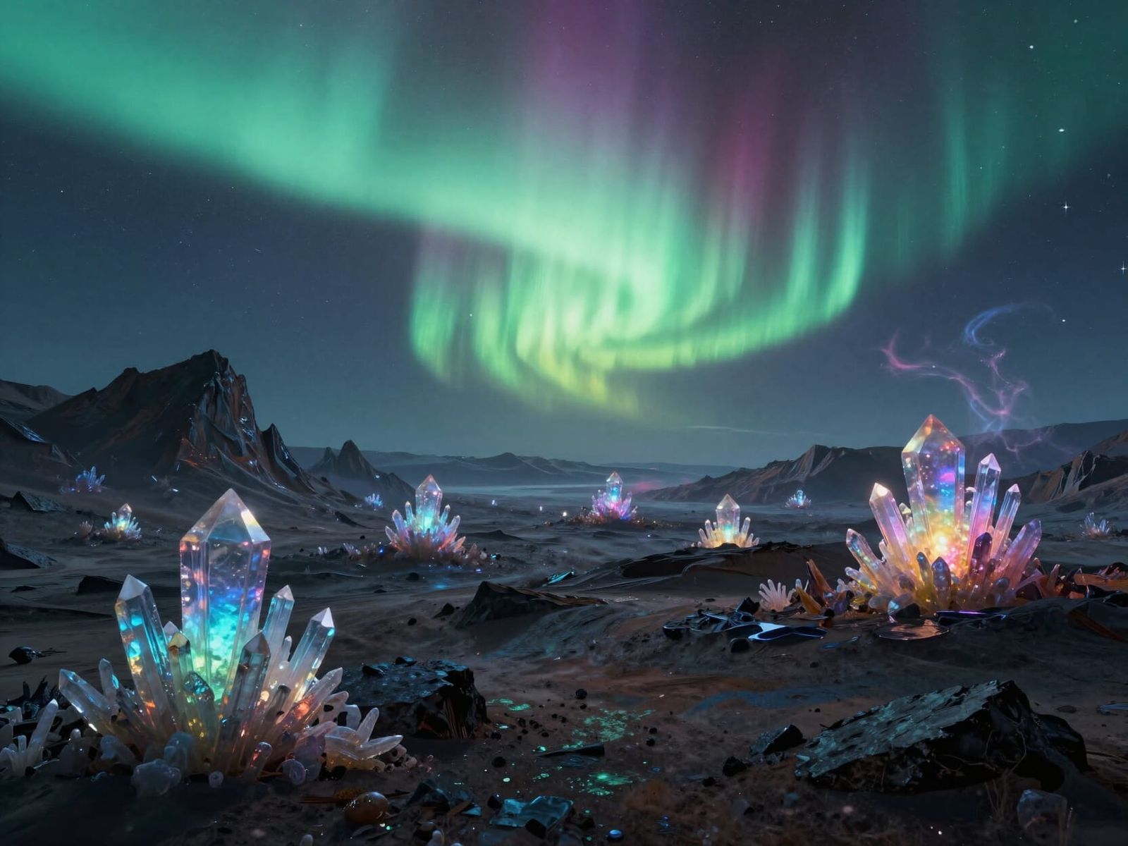 Ethereal Alien Landscape with Bioluminescent Flora