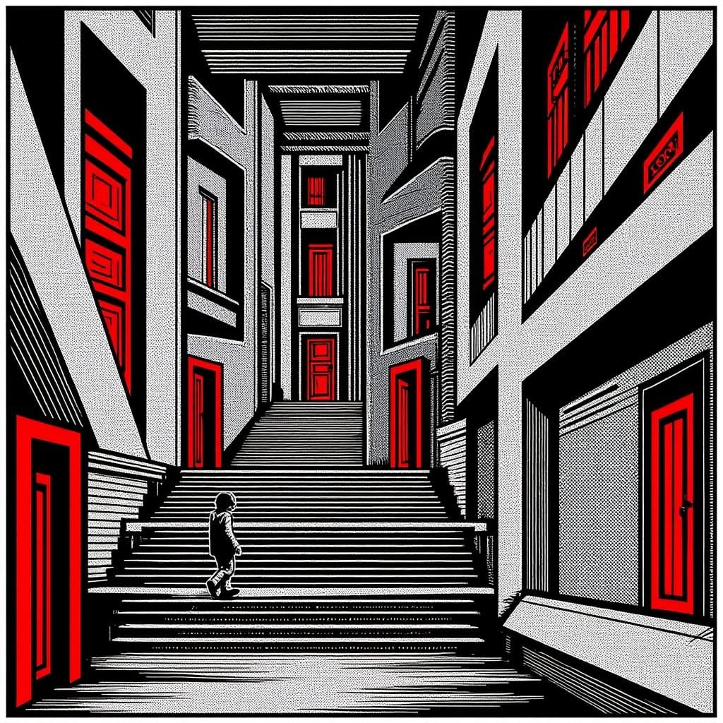 Brutalist Labyrinth: Impossible Stairwells in High Contrast