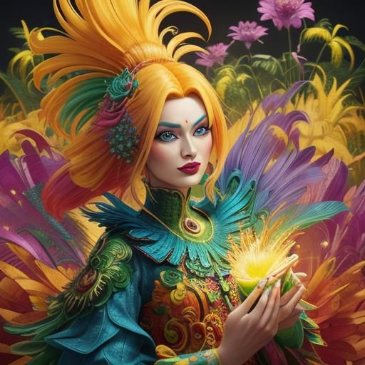Colorful Dragon Peacock Woman in Pixar-Inspired 3D Art
