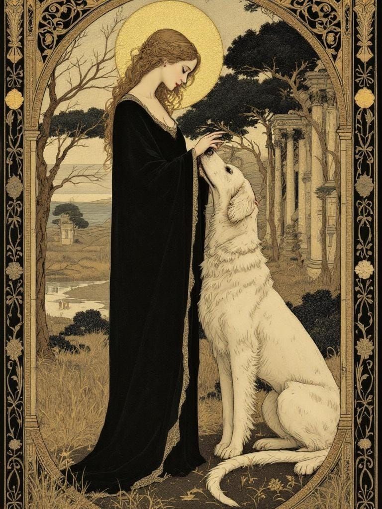 Dog in Sunlight: Gothic Medieval Fusion Art