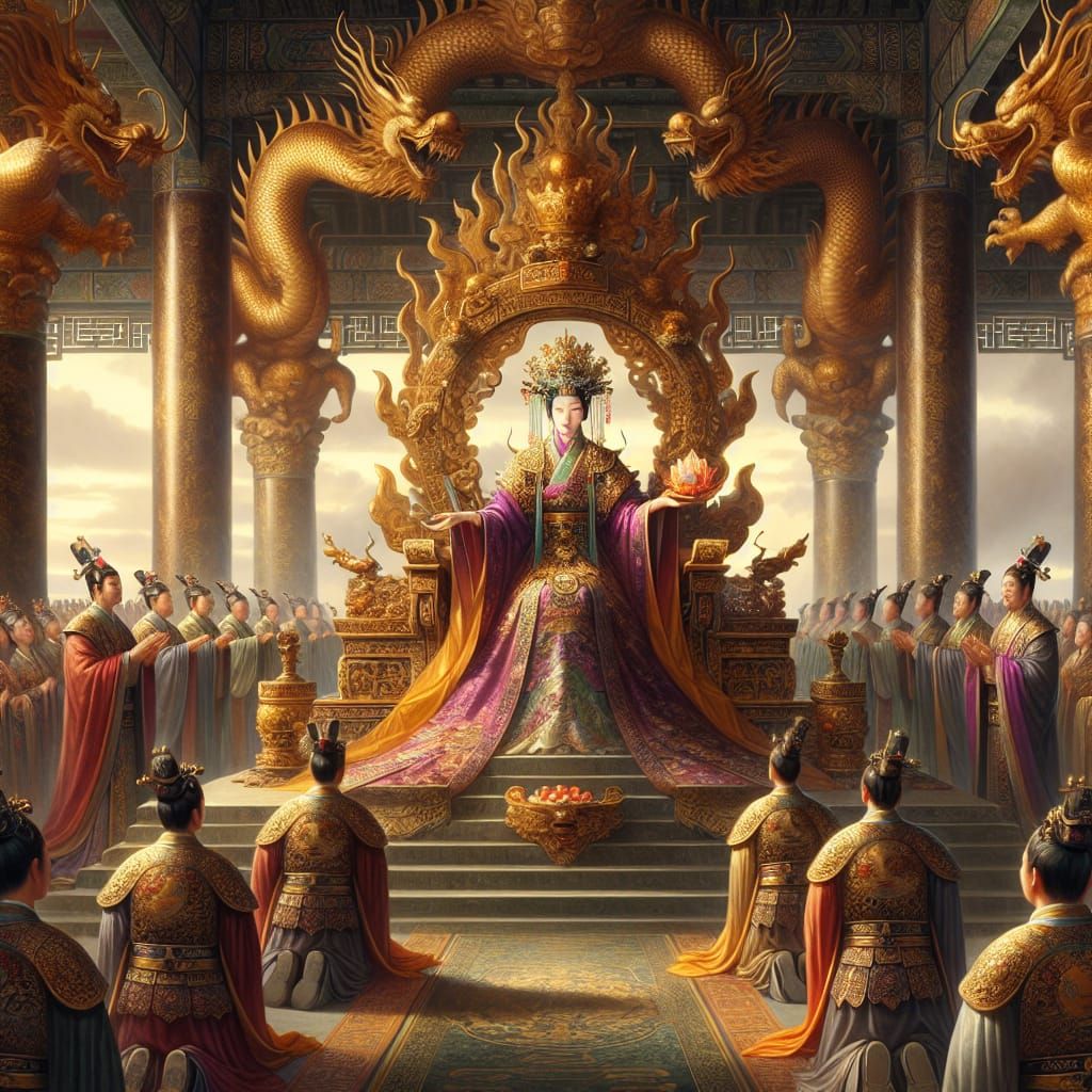 Powerful Female Ruler on Throne in Ancient China