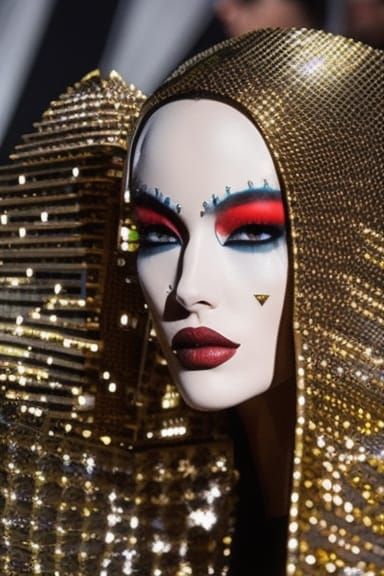 Futuristic Runway Fashion in Gold and White